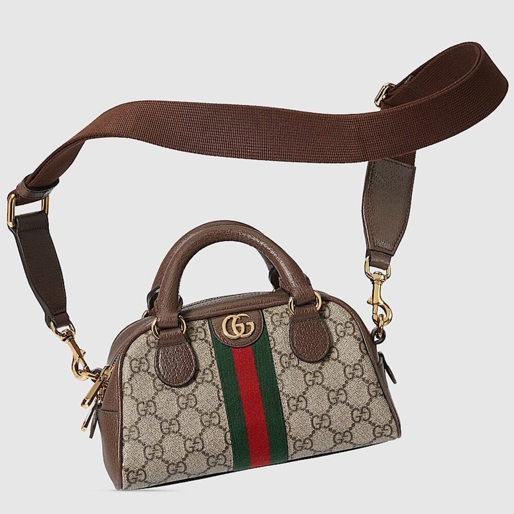Gucci Ophidia GG Mini Top Handle Bag Dome Shape Crossbody Brown Gold New Rare